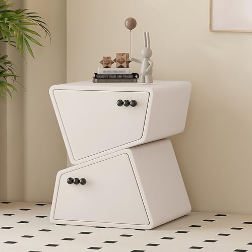 STCERY Nachttisch Mit 2 Schubladen Aus Massivholz, Beistelltisch Mit Mikrofaser-Lederumwicklung, Moderner Nachttisch Mit Ständer, Für Schlafzimmer/Wohnzimmer/Wohnheim(White,35cm/13.8in) von STCERY
