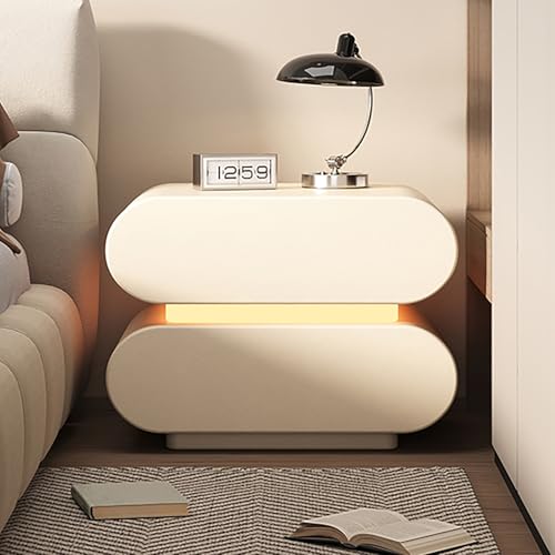 STCERY Nachttisch Mit Schublade, Ablagetisch Mit Intelligentem Sensorlicht, Nachtschrank Massivholzrahmen, Beistelltisch Für Schlafzimmer, Wohnzimmer, Mehrere Farboptionen(White,40cm/15.7in) von STCERY