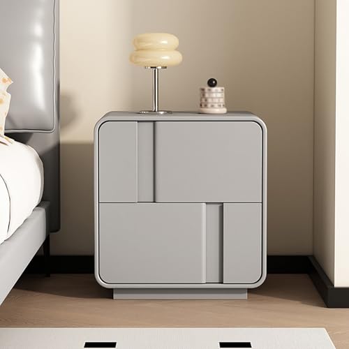 STCERY Nachttisch Mit Schublade, Offenes Fach, Ablagetisch Nachtkommode Nachtschrank Massivholzrahmen Beistelltisch Für Schlafzimmer, Wohnzimmer, Mehrere Farboptionen(Gray 1,35cm/13.8in) von STCERY
