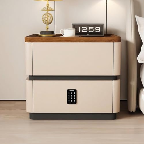 STCERY Nachttisch Nachtschrank Mit Schubladen, Beistelltisch Mit Offenes Fach, Massivholz Sofatisch, Kaffeetisch Mit Passwortsperre, Für Schlafzimmer, Wohnzimmer(Beige,45cm/17.7in) von STCERY
