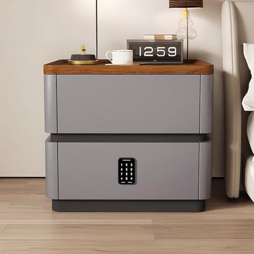 STCERY Nachttisch Nachtschrank Mit Schubladen, Beistelltisch Mit Offenes Fach, Massivholz Sofatisch, Kaffeetisch Mit Passwortsperre, Für Schlafzimmer, Wohnzimmer(Gray 2,40cm/15.7in) von STCERY