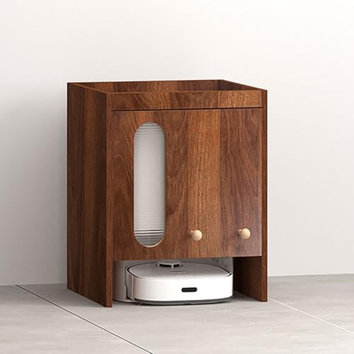 STCERY Roboter-staubsaugerschrank, Versteckter Schrank Für Roboterstaubsauger, Aufbewahrungsschrank Für Kehrroboter Mit Ausziehbarer Oberseite Zum Wasserwechsel, Mit Acryltür(Brown,60cm/23.6in) von STCERY