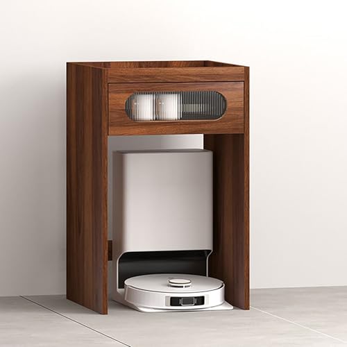 STCERY Roboter-staubsaugerschrank, Versteckter Schrank Für Roboterstaubsauger, Aufbewahrungsschrank Für Kehrroboter Mit Ausziehbarer Oberseite Zum Wasserwechsel, Mit Acryltür(Brown,82.5cm/32.5in) von STCERY