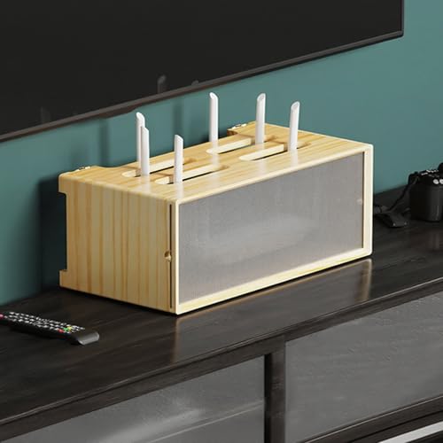 STCERY Router-Aufbewahrungsbox Aus Holz, WLAN-Router-Schrank, Lagerregale, Medienkonsole, WLAN-Box-Versteck, Mit Glasschiebetür, Keine Montage Erforderlich(Beige,55 * 20cm/21.6 * 7.9in) von STCERY