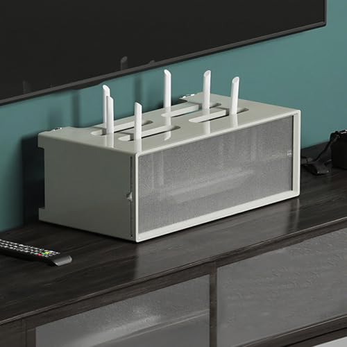 STCERY Router-Aufbewahrungsbox Aus Holz, WLAN-Router-Schrank, Lagerregale, Medienkonsole, WLAN-Box-Versteck, Mit Glasschiebetür, Keine Montage Erforderlich(Gray,55 * 20cm/21.6 * 7.9in) von STCERY