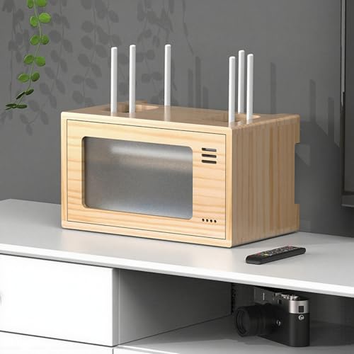 STCERY Router-Aufbewahrungsschrank, WiFi-Aufbewahrungsbox Aus Massivholz, Organizer Für Steckdosenleisten-Kabelmanagement, Mit Belüftung, Für Zuhause Und Büro, Wohnzimmer(Beige,13.5cm/5.3in) von STCERY