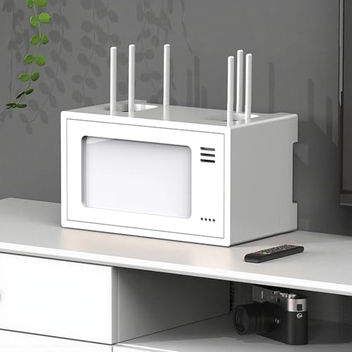 STCERY Router-Aufbewahrungsschrank, WiFi-Aufbewahrungsbox Aus Massivholz, Organizer Für Steckdosenleisten-Kabelmanagement, Mit Belüftung, Für Zuhause Und Büro, Wohnzimmer(White,13.5cm/5.3in) von STCERY