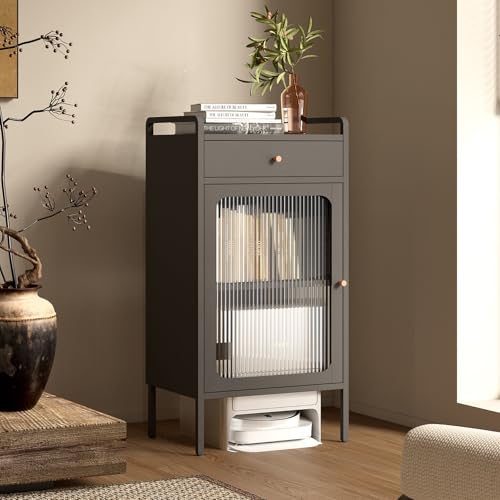 STCERY Staubsauger-Aufbewahrungsschrank, Roboter-Staubsaugerschrank, Versteckter Beistelltisch, Mit Türen Und Schubladen, Platzsparend, Für Wasserwechsel(Black) von STCERY