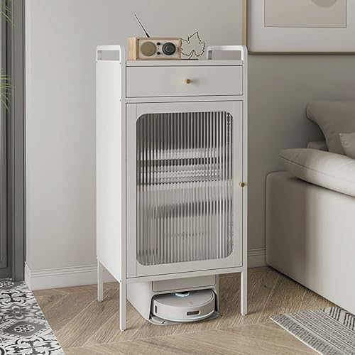 STCERY Staubsauger-Aufbewahrungsschrank, Roboter-Staubsaugerschrank, Versteckter Beistelltisch, Mit Türen Und Schubladen, Platzsparend, Für Wasserwechsel(White) von STCERY