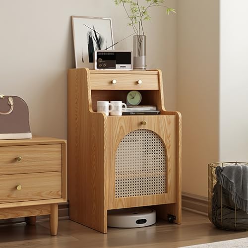 STCERY Versteckter Roboter-Staubsaugerschrank, Staubsaugerständer Mit Türen, Kehrroboter-Aufbewahrungsregal, Beistelltisch, Für Wohnzimmer, Vielseitiges Zuhause(Beige,45cm/17.7in) von STCERY