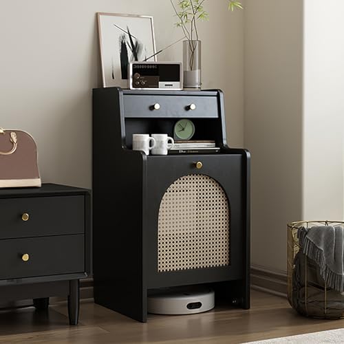 STCERY Versteckter Roboter-Staubsaugerschrank, Staubsaugerständer Mit Türen, Kehrroboter-Aufbewahrungsregal, Beistelltisch, Für Wohnzimmer, Vielseitiges Zuhause(Black,45cm/17.7in) von STCERY