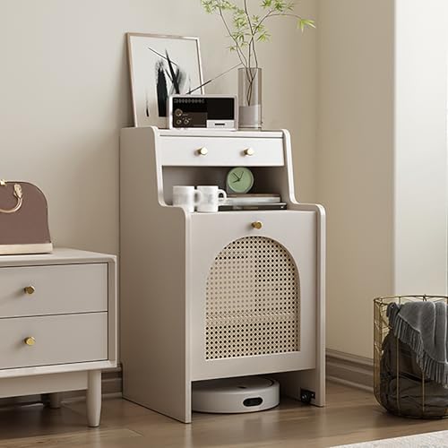 STCERY Versteckter Roboter-Staubsaugerschrank, Staubsaugerständer Mit Türen, Kehrroboter-Aufbewahrungsregal, Beistelltisch, Für Wohnzimmer, Vielseitiges Zuhause(White,45cm/17.7in) von STCERY