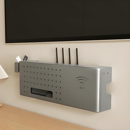 STCERY Wandmontierter WLAN-Box-Versteck, Router Aufbewahrungsbox, Modem-Rack-Abdeckung, Kabelmanagement-Versteck-Organizer, Medien-Aufbewahrungsschrank, Für Büro, Zuhause(Gray,60cm/23.6in) von STCERY