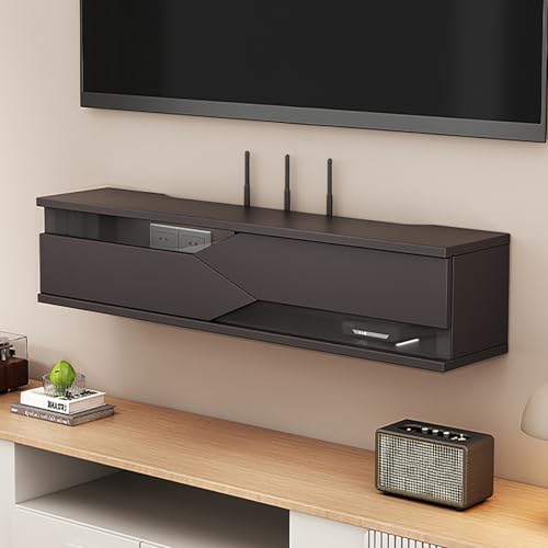 STCERY Wandmontiertes Regal Für WLAN-Router, WLAN-Box-Versteck Aus Holz, Dekorativer Organizer Für Steckdosenleisten Und Kabelmanagement, Für Zuhause Und Büro(Black 1,60cm/23.6in) von STCERY