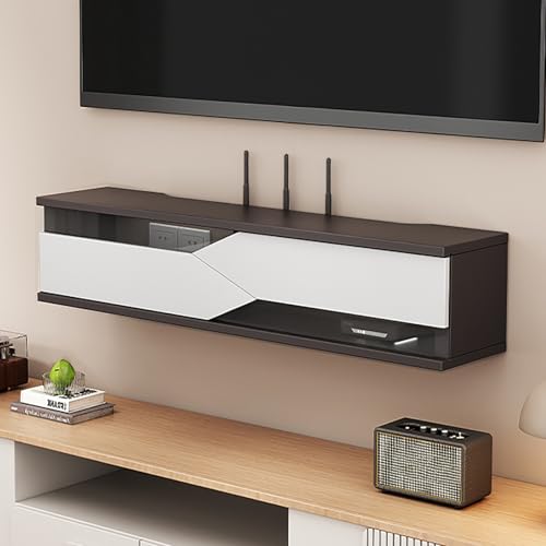 STCERY Wandmontiertes Regal Für WLAN-Router, WLAN-Box-Versteck Aus Holz, Dekorativer Organizer Für Steckdosenleisten Und Kabelmanagement, Für Zuhause Und Büro(Black 2,80cm/31.5in) von STCERY