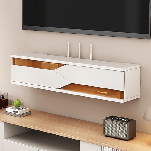 STCERY Wandmontiertes Regal Für WLAN-Router, WLAN-Box-Versteck Aus Holz, Dekorativer Organizer Für Steckdosenleisten Und Kabelmanagement, Für Zuhause Und Büro(White,80cm/31.5in) von STCERY