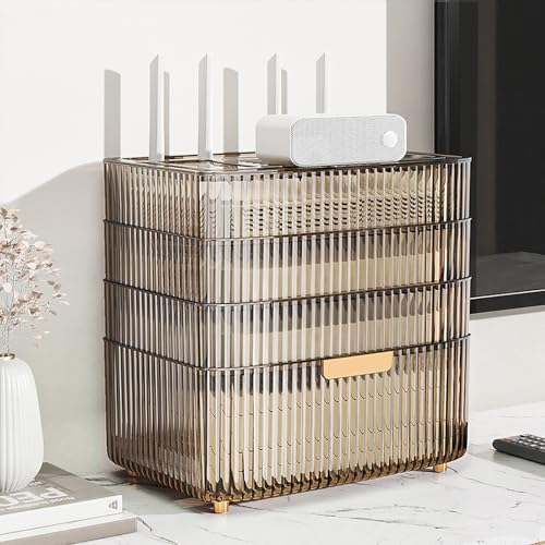STCERY WiFi-Router-Aufbewahrungsschrank, WiFi-Box-Hider-Rack, Desktop-Netzwerkgeräte-Organizer, Mehrschichtige Aufbewahrungsbox, Blockiert Keine Signale, Home-Office-Dekoration(Brown,32cm/12.6in) von STCERY