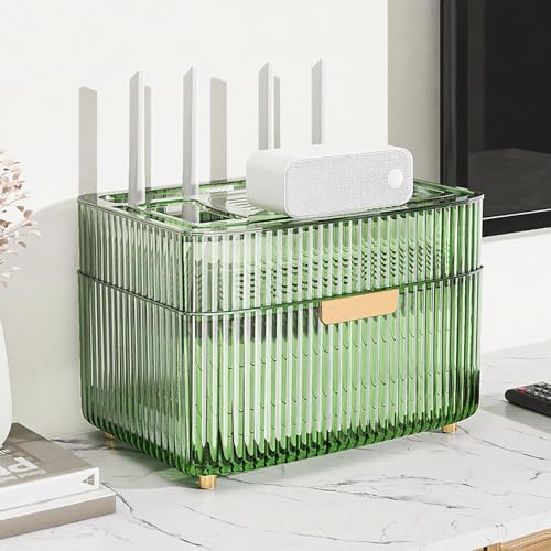 STCERY WiFi-Router-Aufbewahrungsschrank, WiFi-Box-Hider-Rack, Desktop-Netzwerkgeräte-Organizer, Mehrschichtige Aufbewahrungsbox, Blockiert Keine Signale, Home-Office-Dekoration(Green,20cm/7.9in) von STCERY