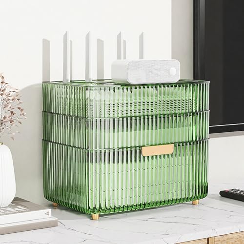 STCERY WiFi-Router-Aufbewahrungsschrank, WiFi-Box-Hider-Rack, Desktop-Netzwerkgeräte-Organizer, Mehrschichtige Aufbewahrungsbox, Blockiert Keine Signale, Home-Office-Dekoration(Green,26cm/10.2in) von STCERY