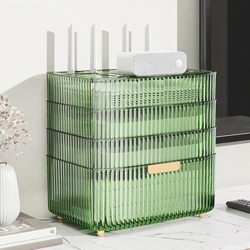 STCERY WiFi-Router-Aufbewahrungsschrank, WiFi-Box-Hider-Rack, Desktop-Netzwerkgeräte-Organizer, Mehrschichtige Aufbewahrungsbox, Blockiert Keine Signale, Home-Office-Dekoration(Green,32cm/12.6in) von STCERY