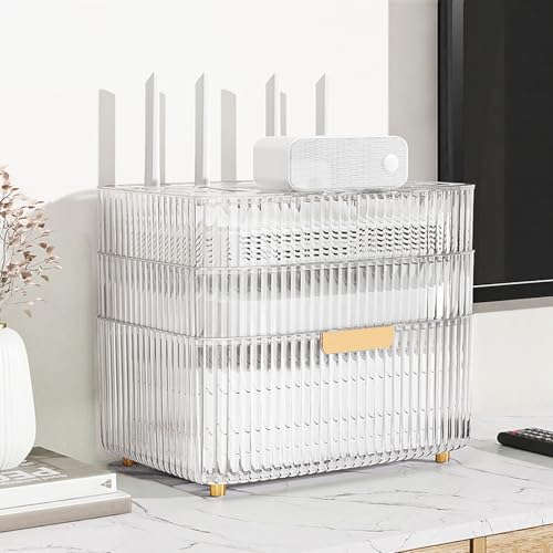 STCERY WiFi-Router-Aufbewahrungsschrank, WiFi-Box-Hider-Rack, Desktop-Netzwerkgeräte-Organizer, Mehrschichtige Aufbewahrungsbox, Blockiert Keine Signale, Home-Office-Dekoration(White,26cm/10.2in) von STCERY