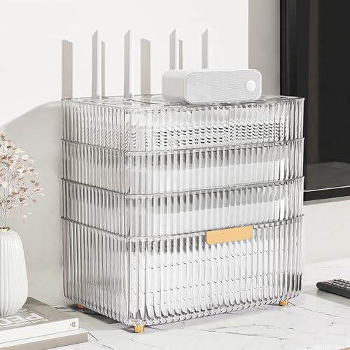 STCERY WiFi-Router-Aufbewahrungsschrank, WiFi-Box-Hider-Rack, Desktop-Netzwerkgeräte-Organizer, Mehrschichtige Aufbewahrungsbox, Blockiert Keine Signale, Home-Office-Dekoration(White,32cm/12.6in) von STCERY