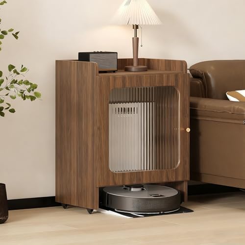 Saugroboter Ständer Staubsauger Aus Holz, Roboter-staubsaugerschrank Mit Türen, Staubsaugerständer, Tragbarer Nachttisch Mit Rädern, Für Wohnzimmer, Zuhause, Büro(Brown,75cm/28.3in) von STCERY