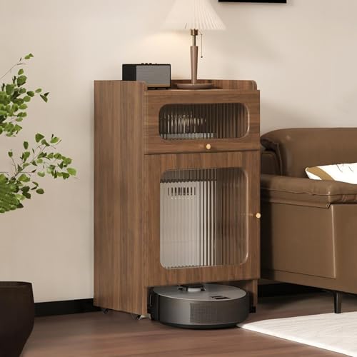 Saugroboter Ständer Staubsauger Aus Holz, Roboter-staubsaugerschrank Mit Türen, Staubsaugerständer, Tragbarer Nachttisch Mit Rädern, Für Wohnzimmer, Zuhause, Büro(Brown,92cm/36.2in) von STCERY