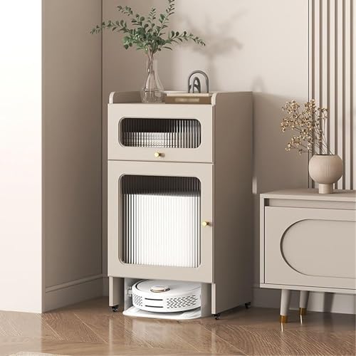 Saugroboter Ständer Staubsauger Aus Holz, Roboter-staubsaugerschrank Mit Türen, Staubsaugerständer, Tragbarer Nachttisch Mit Rädern, Für Wohnzimmer, Zuhause, Büro(Gray,92cm/36.2in) von STCERY