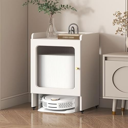 Saugroboter Ständer Staubsauger Aus Holz, Roboter-staubsaugerschrank Mit Türen, Staubsaugerständer, Tragbarer Nachttisch Mit Rädern, Für Wohnzimmer, Zuhause, Büro(White,75cm/28.3in) von STCERY