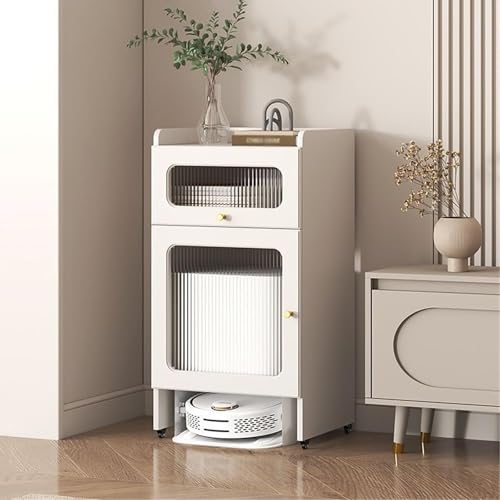 Saugroboter Ständer Staubsauger Aus Holz, Roboter-staubsaugerschrank Mit Türen, Staubsaugerständer, Tragbarer Nachttisch Mit Rädern, Für Wohnzimmer, Zuhause, Büro(White,92cm/36.2in) von STCERY