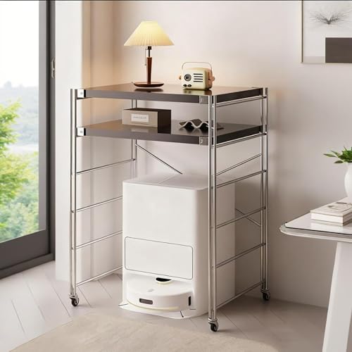 Standschrank Für Roboterstaubsauger Mit Rädern, Aufbewahrungsregal Für Kehrroboter Mit Verstellbaren Regalen, Aufbewahrungs-Organizer Mit Offenem Sockel(Black,130 * 40 * 30/51.2 * 15.7 * 11.8in) von STCERY
