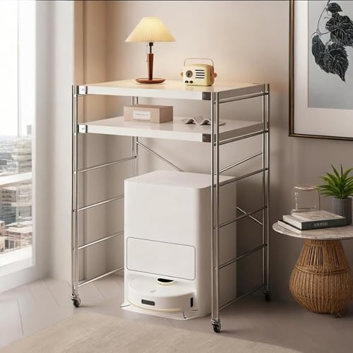 Standschrank Für Roboterstaubsauger Mit Rädern, Aufbewahrungsregal Für Kehrroboter Mit Verstellbaren Regalen, Aufbewahrungs-Organizer Mit Offenem Sockel(White,130 * 50 * 30/51.2 * 19.7 * 11.8in) von STCERY