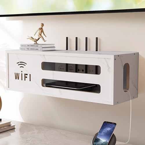 WiFi Box Hider Organizer, Router-Aufbewahrungsschrank Aus Holz, An Der Wand Montierte Medien-Aufbewahrungsbox, Starke Tragfähigkeit, Für Schlafzimmer, Büro Und Zuhause(White 1) von STCERY