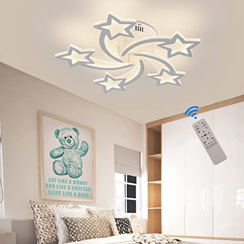 LED Deckenleuchte Kinderzimmer Lampe Decke, Ø65cm, Stern Deckenlampe Moderne Lampen Schlafzimmer mit Nachtlichtfunktion, Deckenleuchten für Kinder Mädchen Babyzimmer Jugendzimmer,Dimmbar, 3000-6000K von STCH