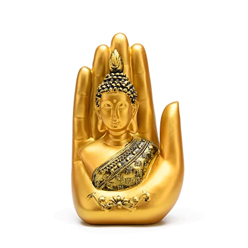 STCREE Buddha aus Kunstharz, sitzend in der Hand, meditierend, thailändische Buddha-Figur, goldfarben, Ornament für Zuhause, Büro, Schreibtisch-Dekoration TQGJST104 von STCREE