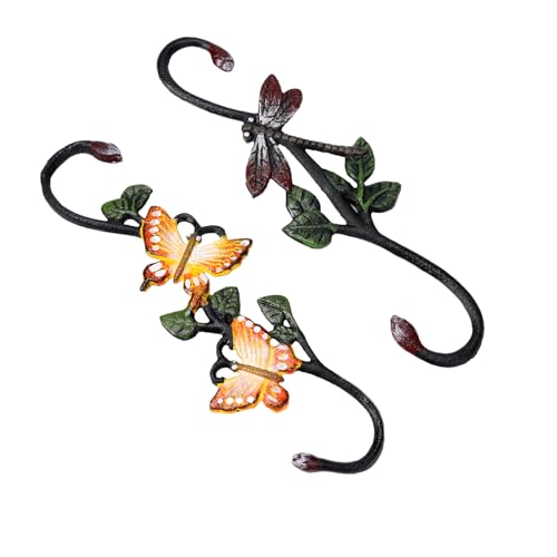 STCREE Dekorative S-Haken aus Gusseisen, 2 Stück, Pflanzenaufhänger, schöne und lebendige Schmetterlings- und Libellenhaken zum Aufhängen von Outdoor-Pflanzen, Blumenlaterne, TQOKST010 von STCREE