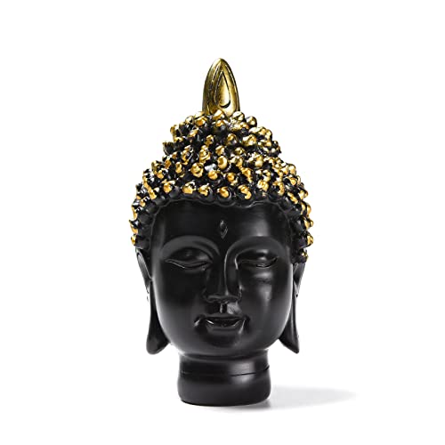 STCREE Fengshui Buddha-Kopf-Statue aus Kunstharz, meditierende Buddha-Figur, Schwarz und Gold, 13,5 cm (H), Ornament für Zuhause, Wohnzimmer, Büro, Geschäft, Schreibtisch-Dekoration TQGJST100 von STCREE