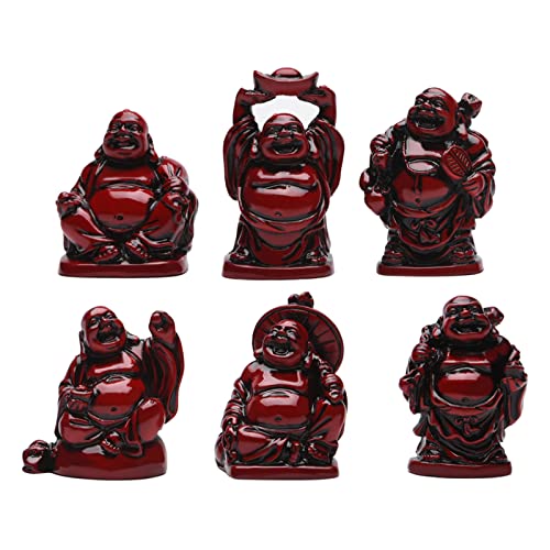 STCREE Fesng Shui lachender Buddha-Statuen aus Kunstharz, rote Glücksbringer Maitreya-Statue, 5,5 cm (H), Schreibtisch-Blumentopf, Dekoration, Sammlerstück, Geschenk, 6 Stück TQGJST4 von STCREE