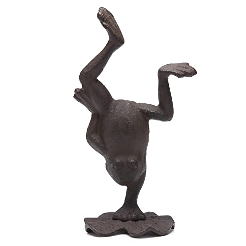 STCREE Gusseisen Frosch Statue Frosch Üben Yoga auf einem Lotusblatt Figur Kreativ Indoor Outdoor Bauernhaus Garten Rasen Hof Teich Dekoration TQGJST128 von STCREE