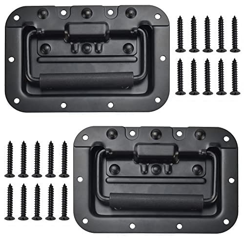 STCRERAG 2 Stück Klappgriff mit 20 Pcs M4 Schrauben, Kistengriffe Metall Tragegriff Rostfrei Boxengriff Schwarz Klappgriffe Hardware Boxen Griff 162 * 107mm Griffe für Toolbox Taschen Airboxen von STCRERAG