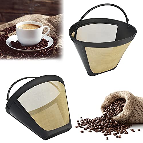 STCRERAG 2 Stücke Kaffeefilter Größe 4 Kaffee Dauerfilter Edelstahl Kaffee Filter Mesh Korb Waschbar Goldtonfilter Wiederverwendbar Plastik Dauerkaffeefilter mit Griff Für Meisten Kaffeemaschinen von STCRERAG