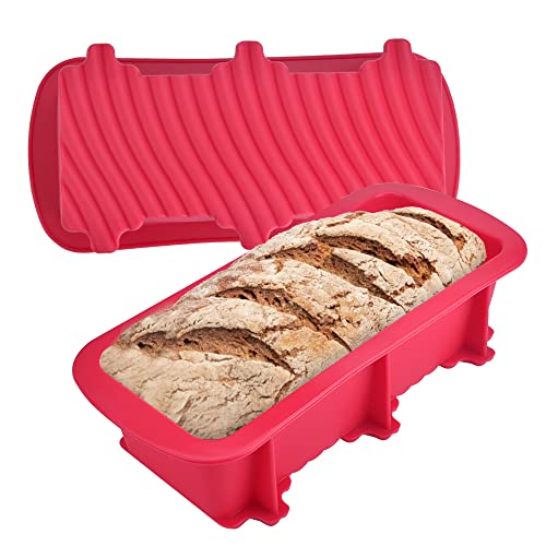 STCRERAG 2 stück Brotbackform Silikon Brotbackformen Antihaft Kastenform Flexible Königskuchenform Kuchen Kastenbackform Rot Toast Backform Kasten für Sauerteig Hausgemachte Kuchen und Brot Backen von STCRERAG