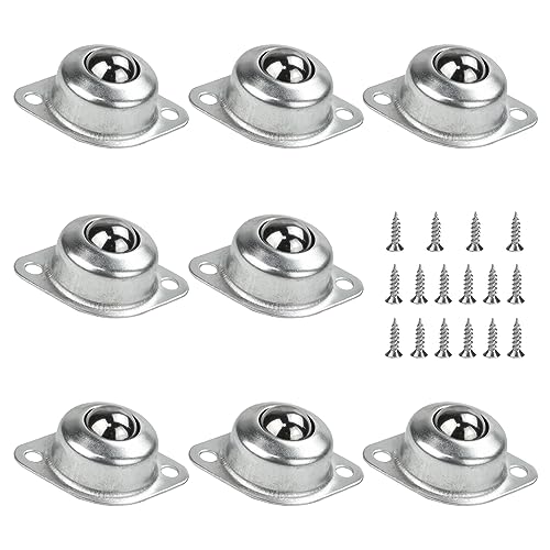 STCRERAG 8 Stück Kugelrollen Möbelrollen Klein Flach Ball Roller Kugellager Transfer Bearing Kohlenstoffstahl Kugelrollenlager Rund Rollen Montiert Lager mit M4*16mm Schrauben für Möbel Förderrolle von STCRERAG