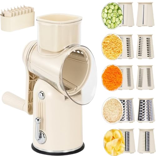 Rotary Cheese Grater for Kitchen Vegetable Slicer, with 10 Interchangeable Stainless Steel Drum Blades, Handheld Vegetable Choppe for Cheese, Vegetables and Nuts von STDZQCWY