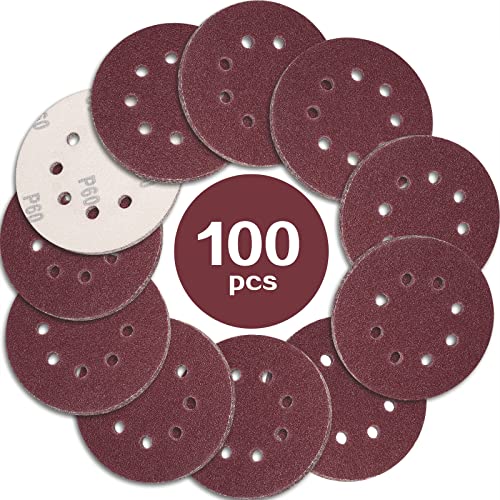 STEBRUAM 100 Stück Schleifpapier 125mm Klett 60 körnung,Profi 125 Schleifscheiben Rund 8 Loch für Exzenterschleifer von STEBRUAM