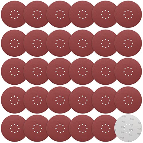 STEBRUAM Schleifpapier 225mm Klett, Schleifscheibe 30 Stück Körnung P120 225mm Schleifscheiben 8 Loch großen Schleifteller für Trockenbauschleifer Schleifgiraffe Langhalsschleifer Schleifen Giraffe von STEBRUAM