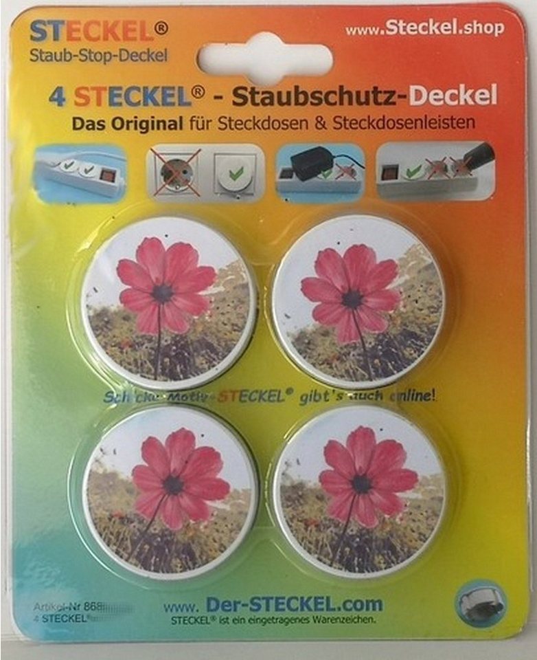 STECKEL Wanddekoobjekt 4 Stück DEKO-STECKEL® - DS-402 Blume rot schicke Steckdosen Abdeckung von STECKEL