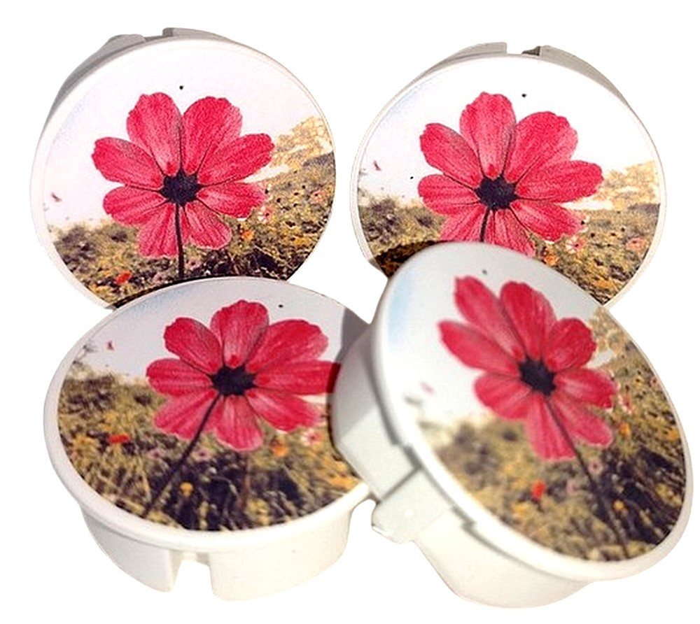STECKEL Wanddekoobjekt 4 Stück DEKO-STECKEL® - DS-402 Blume rot schicke Steckdosen Abdeckung (Spar-Set, 4er-Set), Staubschutz, Wanddeko, Spritzschutz von STECKEL