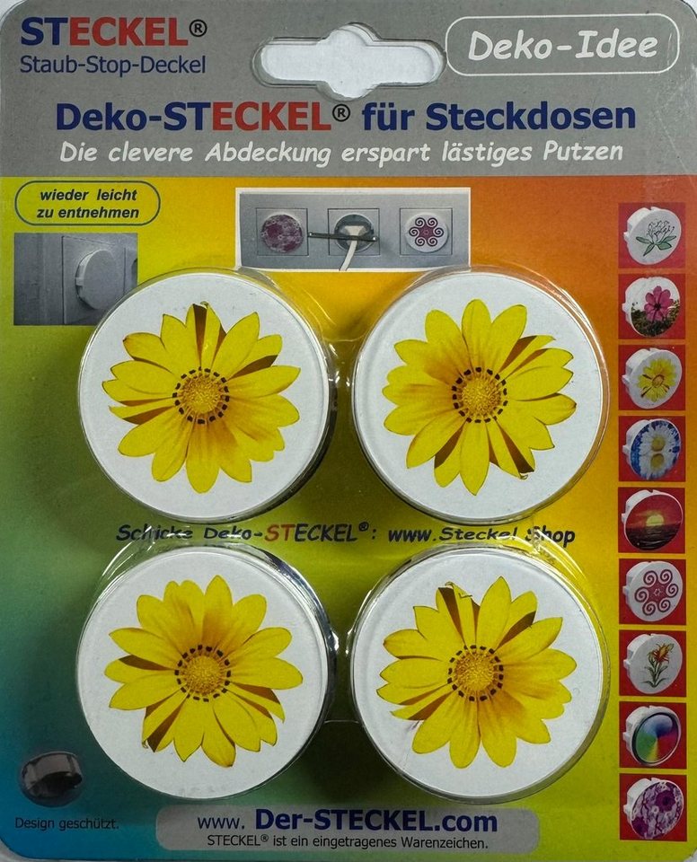 STECKEL Wanddekoobjekt 4 Stück DEKO-STECKEL® - DS-403 Blume gelb schicke Steckdosen Abdeckung von STECKEL